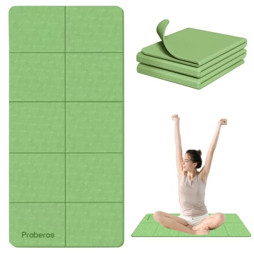Proberos® Portable Folding Yoga Mat with Carry Bag TPE Yoga Mat Anti-slip 5mm Thicken Fitness Yoga Mats for Men Women Pilates Mat for Home Workout, Gym, Travel, 72x24 inches, Green - Image 1