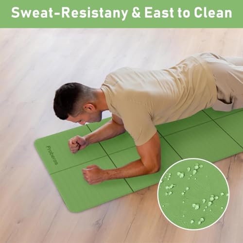 Proberos® Portable Folding Yoga Mat with Carry Bag TPE Yoga Mat Anti-slip 5mm Thicken Fitness Yoga Mats for Men Women Pilates Mat for Home Workout, Gym, Travel, 72x24 inches, Green - Image 5