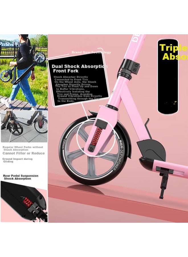Depthpower Two-wheel Kids Scooter Adult Commuting 6-40 Years Old Three Shock Absorbers Double Brakes With Safety Limit Flagship Pink With Gift - Image 1