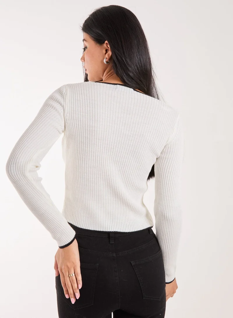 Pink Vanilla Contrast Double Button Cardi Top