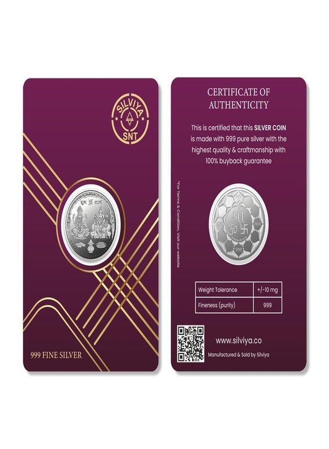 Silviya 999 Pure Silver Goddess Laxmi & Lord Ganesh Ji Coin | 2 Gm | Round | Diwali & Dhanteras Puja | Gift | Blessing - Image 1