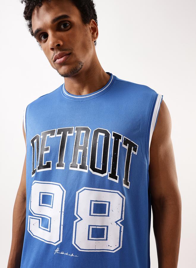 Hubberholme Men's Blue 100% Polyester Printed Tank Top Upper Longline Bermuda Bottom Oversized Co-Ords Set  - Image 2