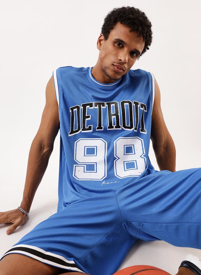 Hubberholme Men's Blue 100% Polyester Printed Tank Top Upper Longline Bermuda Bottom Oversized Co-Ords Set  - Image 1