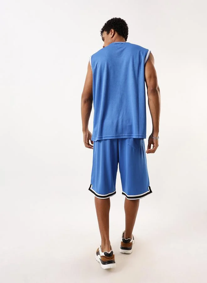 Hubberholme Men's Blue 100% Polyester Printed Tank Top Upper Longline Bermuda Bottom Oversized Co-Ords Set