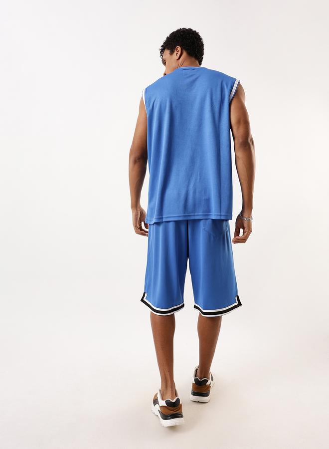 Hubberholme Men's Blue 100% Polyester Printed Tank Top Upper Longline Bermuda Bottom Oversized Co-Ords Set  - Image 5