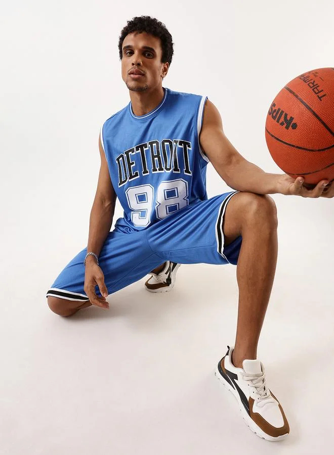 Hubberholme Men's Blue 100% Polyester Printed Tank Top Upper Longline Bermuda Bottom Oversized Co-Ords Set