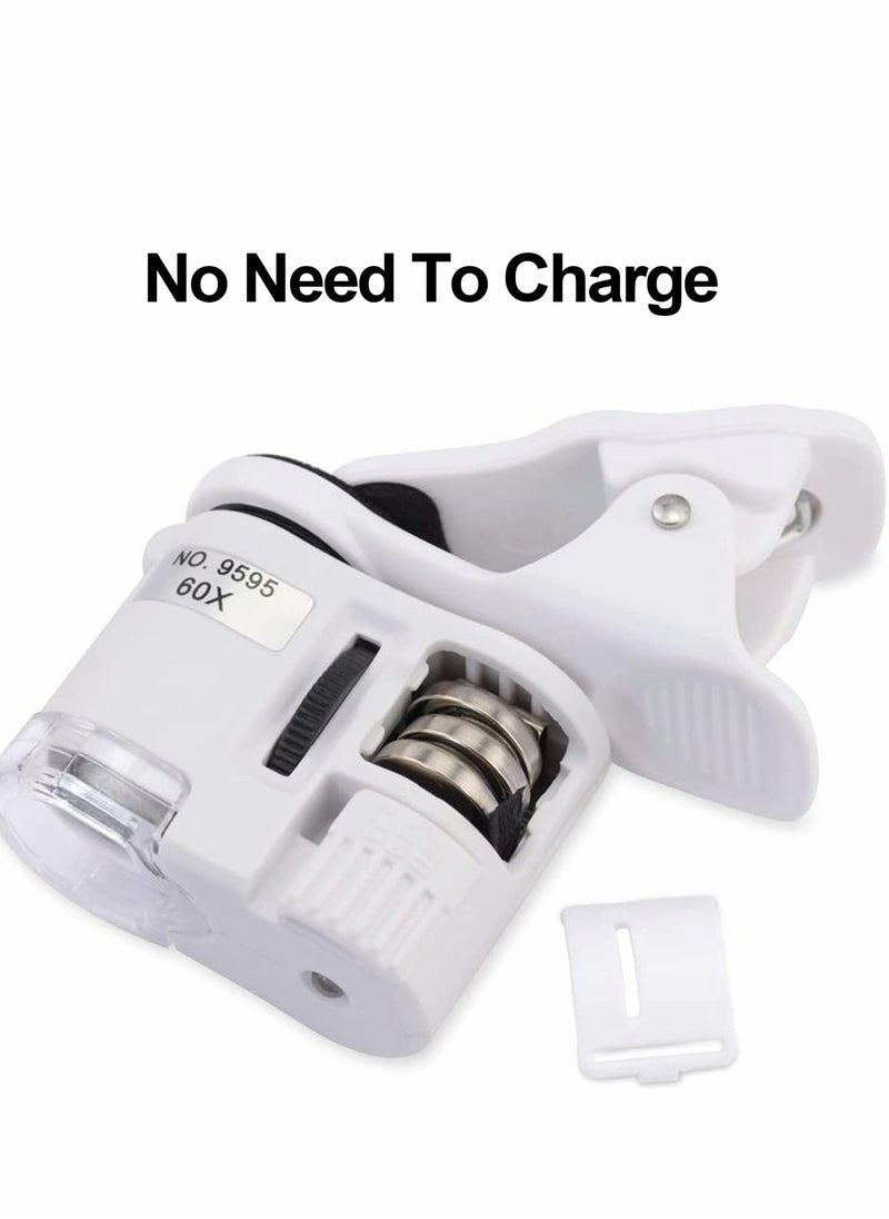 Excefore Phone Microscope, 60X Universal Portable Clip On Microscope with LED UV Lights Jeweler Loupe for Biological Jewelry Coins Currency Stamps Antiques Smart Phones and Tablets  - Image 4