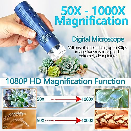 ETZIN USB Digital Microscope,50X-1000X Magnifying Coin Micros-cope,Handheld Pocket Mic-roscope Adults, HD Microsco-pe Camera, 8 LED Lights AdjustableBlue, USB. - Image 4