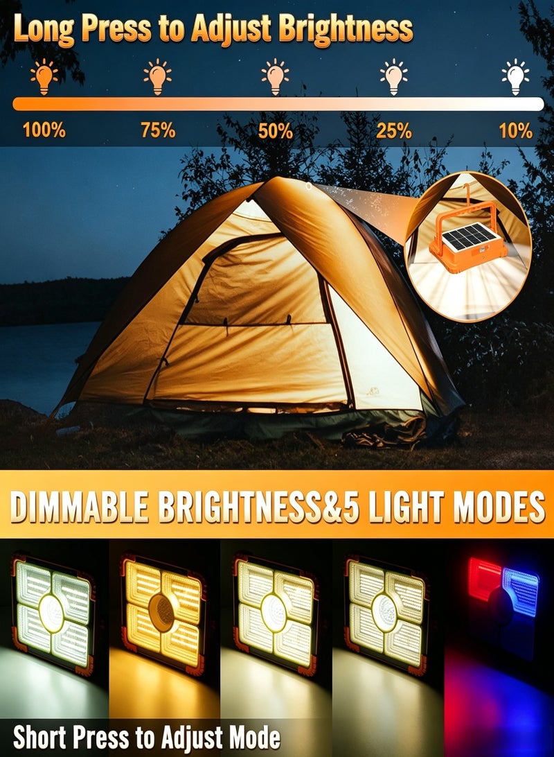 شو وو مصباح عمل LED شمسي محمول، 180 مصباح LED بقوة 10000 لومن مع 5 أوضاع إضاءة، مصباح كشاف محمول مع حامل، مقاوم للماء بمعيار IP66، مصباح عمل خارجي، مناسب لأعمال الميكانيكا الطارئة والتخييم والإصلاح (أصفر) - Image 4