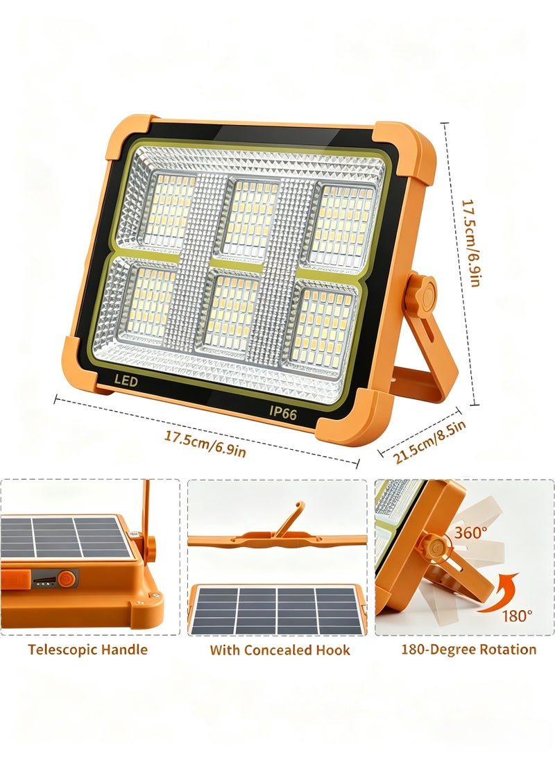 شو وو مصباح عمل LED شمسي محمول، 180 مصباح LED بقوة 10000 لومن مع 5 أوضاع إضاءة، مصباح كشاف محمول مع حامل، مقاوم للماء بمعيار IP66، مصباح عمل خارجي، مناسب لأعمال الميكانيكا الطارئة والتخييم والإصلاح (أصفر) - Image 2