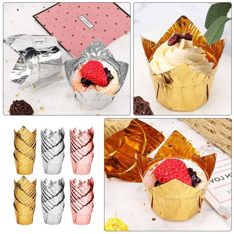Disposable Tulip Cake Cups 100pcs Aluminized Greaseproof Oven Safe Baking Holders - Image 5