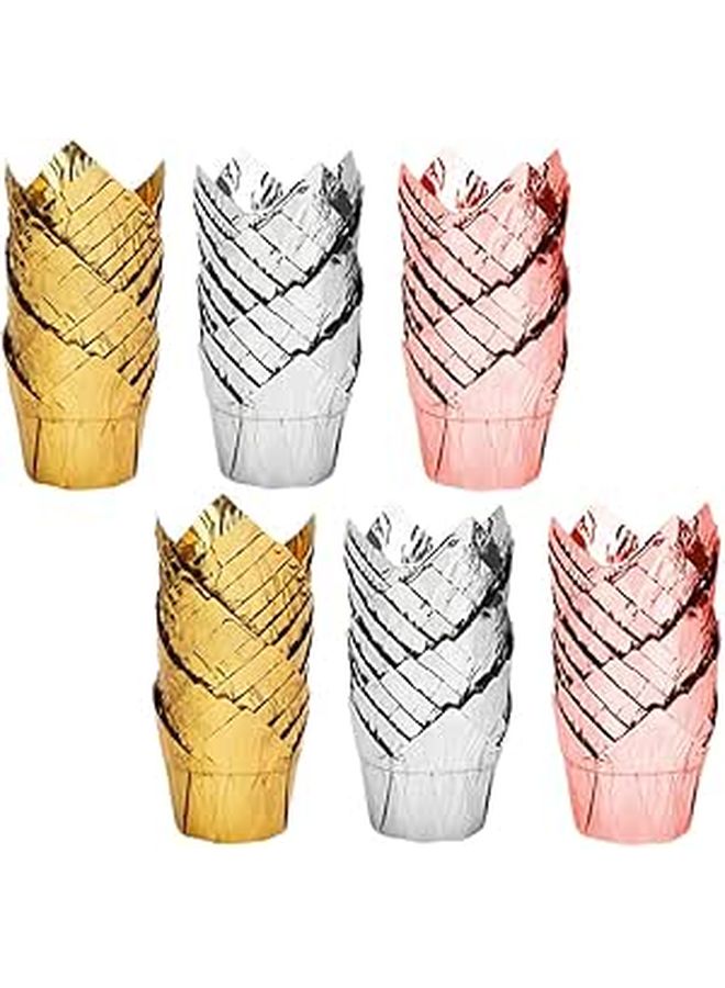 Disposable Tulip Cake Cups 100pcs Aluminized Greaseproof Oven Safe Baking Holders - Image 1