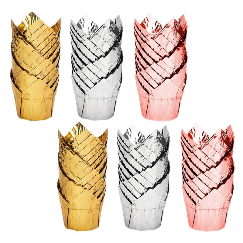 Disposable Tulip Cake Cups 100pcs Aluminized Greaseproof Oven Safe Baking Holders - Image 2