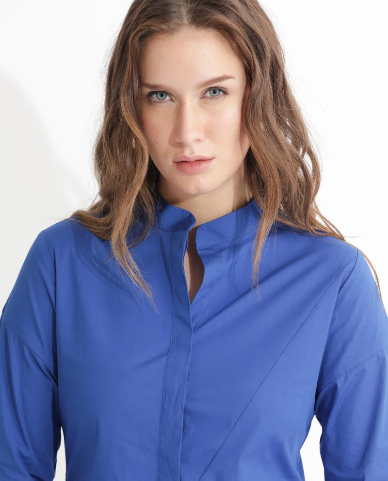 ريريزم Women's Asymmetrical Poplin Dress With Mandarin Collar