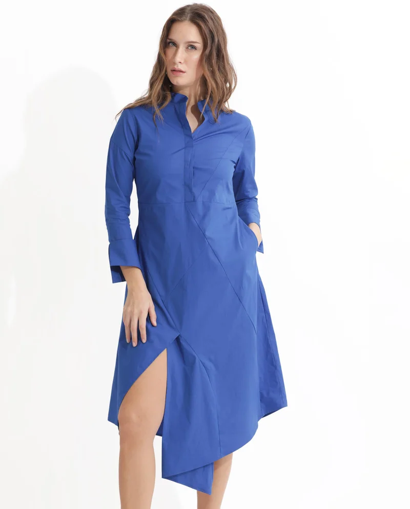 ريريزم Women's Asymmetrical Poplin Dress With Mandarin Collar
