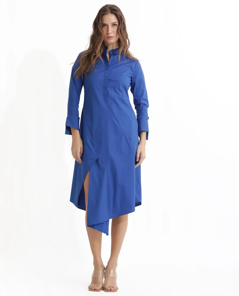 Rareism Women's Asymmetrical Poplin Dress With Mandarin Collar