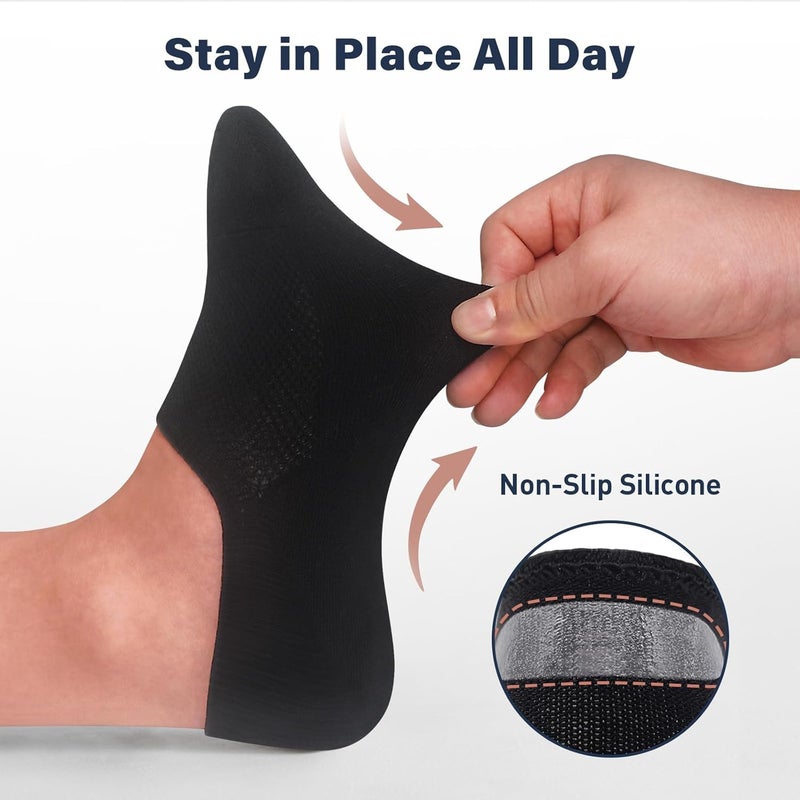 SIXDAYSOX Black Mens No Show Socks 6 Pairs Invisible Low Cut Non Slip Ondo Short for Loafer Sneakers Casual Shoe Size 5-11, 6 Pure Black - Image 4