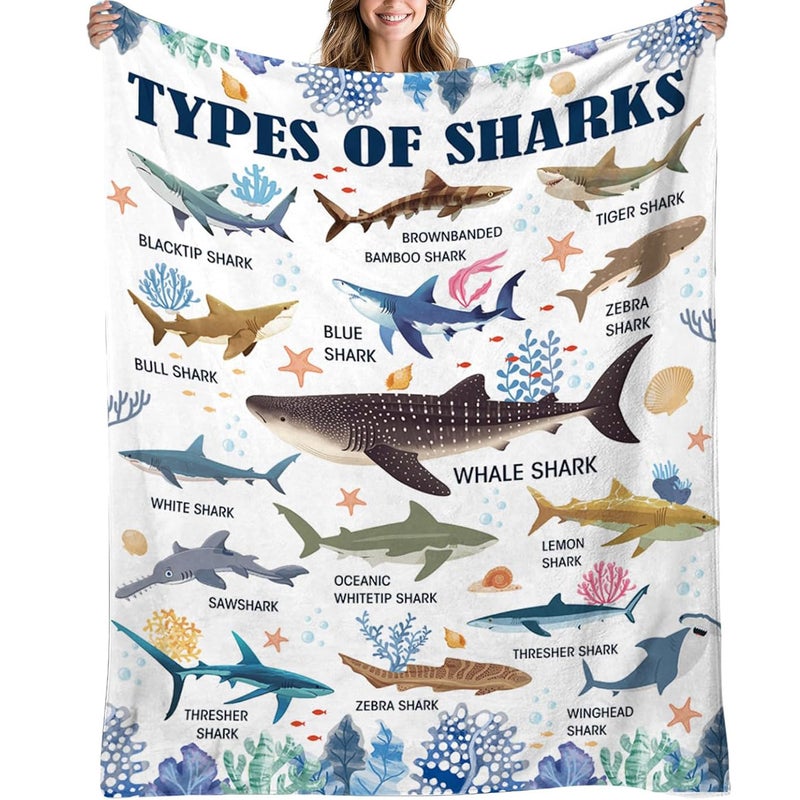 Shark Blanket Gifts for Boys Kids, Shark Blanket for Girls, Shark Gifts for Kids, Fish Gifts for Women Men, Gifts for Christmas Thanksgiving 50x60 in - Image 2