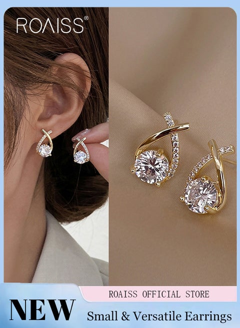 Women's Perfect Bling Minimal Earrings Elegant Lightweight Fishtail Studs Alloy Gold-Plated Teardrop Jewelry Sleek Sparkling Gift for Lady Girls, Golden