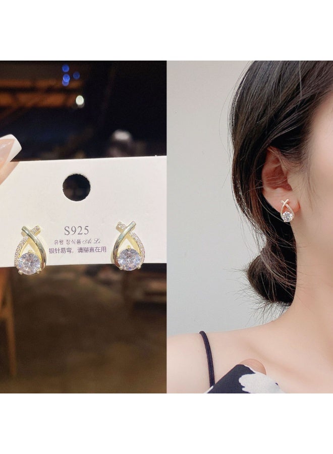 roaiss Women's Perfect Bling Minimal Earrings Elegant Lightweight Fishtail Studs Alloy Gold-Plated Teardrop Jewelry Sleek Sparkling Gift for Lady Girls, Golden - Image 5