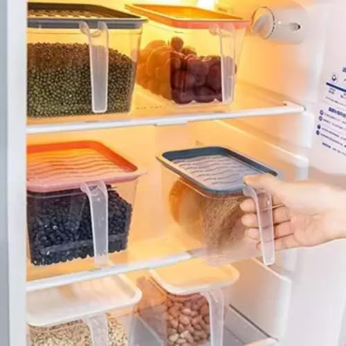 AILEXIM Kitchen Fridge Storage Boxes | Fridge Organizer with Handle & Airtight Lid, Plastic Refrigerator Storage Containers Keep Fresh Fish, Meat, Vegetable, Fruits 1000Ml (4) - Image 5