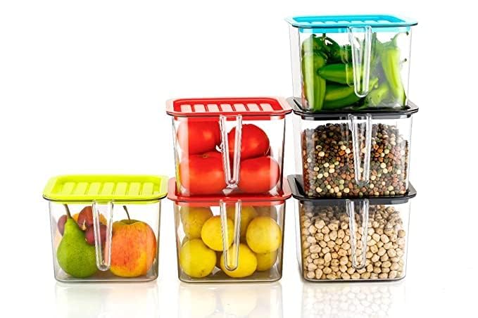 AILEXIM Kitchen Fridge Storage Boxes | Fridge Organizer with Handle & Airtight Lid, Plastic Refrigerator Storage Containers Keep Fresh Fish, Meat, Vegetable, Fruits 1000Ml (4) - Image 1