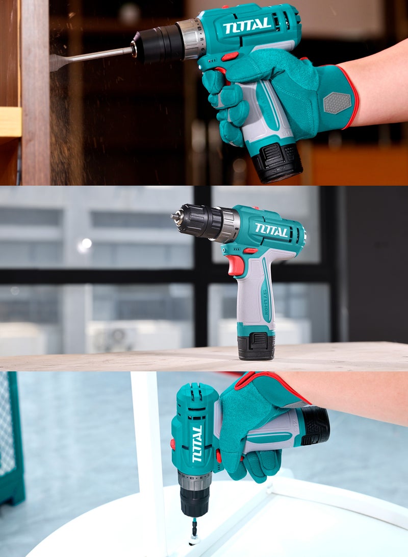 TOTAL 12V Compact Cordless Drill Driver Set - 2-Speed Power Drill (20Nm) with 15+1 Torque Settings, 2x 1.5Ah Batteries, USB Type-C Charging & Carrying Case - TDLI12206 - Image 3