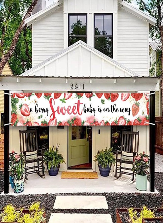 DOTOOMA 118 x 20 In Strawberry Baby Shower Pink A Berry Sweet Baby Is On The Way Banner Yard Sign Girl Welcome Party Newborn Birthday Cake Table Polyester Indoor Outdoor Decorations Supplies - Image 2