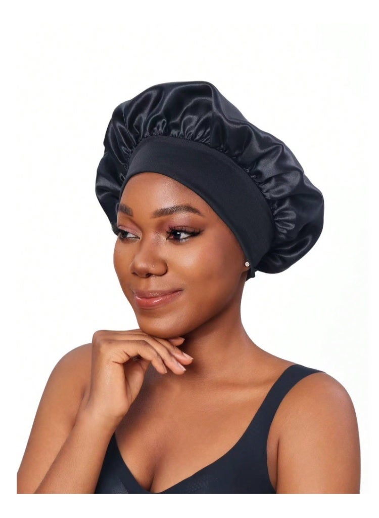 Shein Black Satin Sleep Cap – Soft Hair Protection Hat for Night or Travel - Image 1