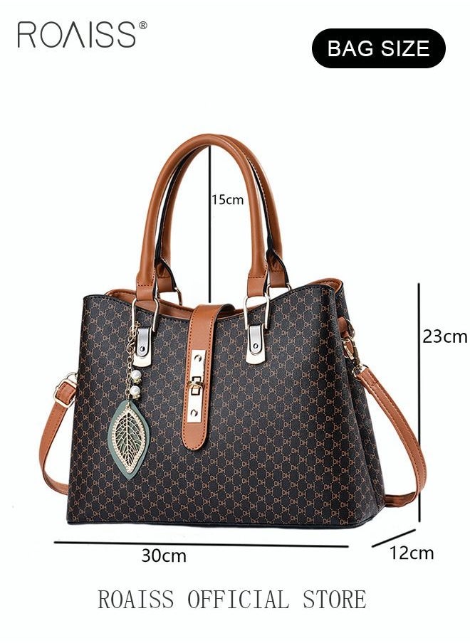 roaiss - Shoulder Tote Bags for Women Top Handle Satchel Ladies Fashion Office Casual Handbags Large Capacity PU Material Stylish Leaf Decoration - Image 1