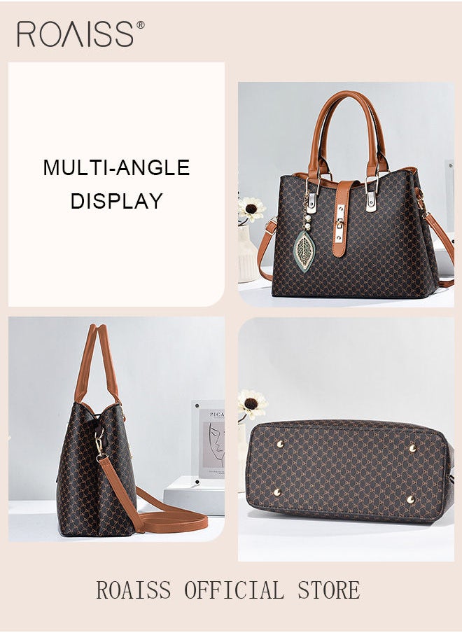 roaiss - Shoulder Tote Bags for Women Top Handle Satchel Ladies Fashion Office Casual Handbags Large Capacity PU Material Stylish Leaf Decoration - Image 1