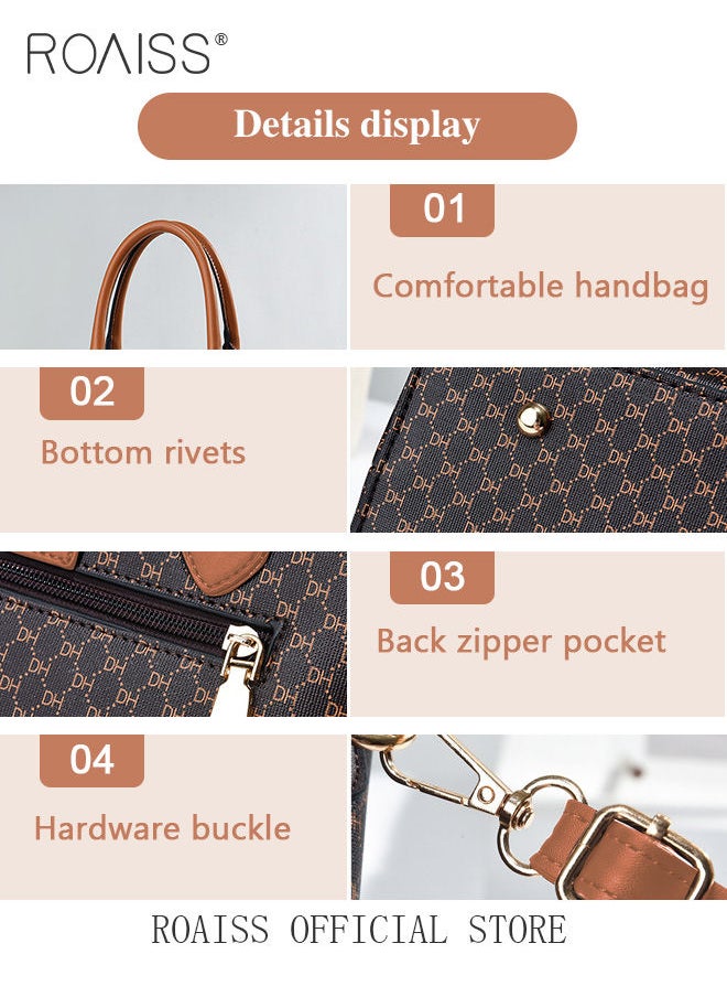 roaiss - Shoulder Tote Bags for Women Top Handle Satchel Ladies Fashion Office Casual Handbags Large Capacity PU Material Stylish Leaf Decoration - Image 1