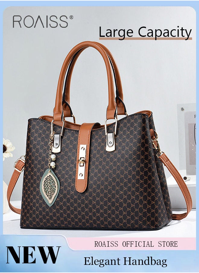 roaiss - Shoulder Tote Bags for Women Top Handle Satchel Ladies Fashion Office Casual Handbags Large Capacity PU Material Stylish Leaf Decoration - Image 1