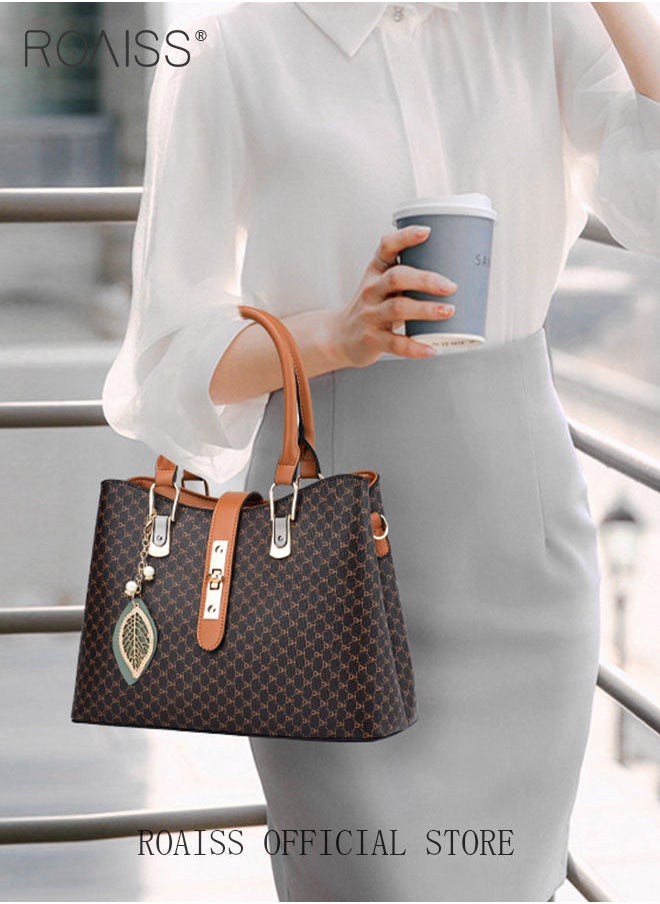 roaiss - Shoulder Tote Bags for Women Top Handle Satchel Ladies Fashion Office Casual Handbags Large Capacity PU Material Stylish Leaf Decoration - Image 1