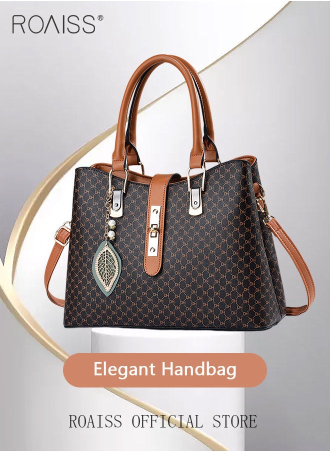 roaiss - Shoulder Tote Bags for Women Top Handle Satchel Ladies Fashion Office Casual Handbags Large Capacity PU Material Stylish Leaf Decoration - Image 1