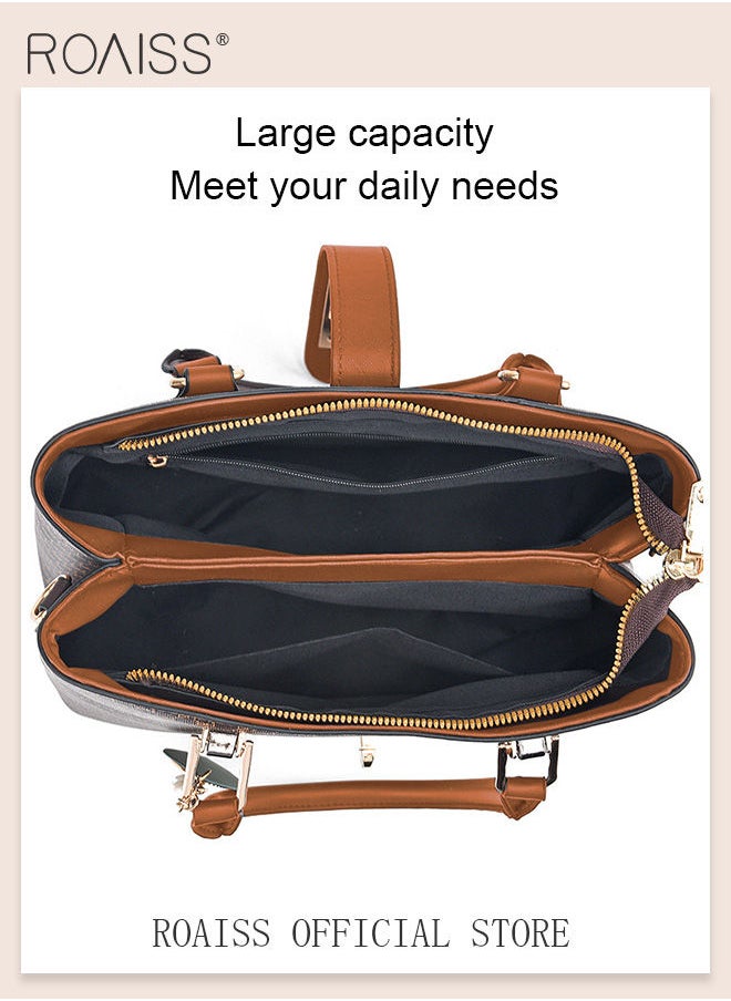 roaiss - Shoulder Tote Bags for Women Top Handle Satchel Ladies Fashion Office Casual Handbags Large Capacity PU Material Stylish Leaf Decoration - Image 1