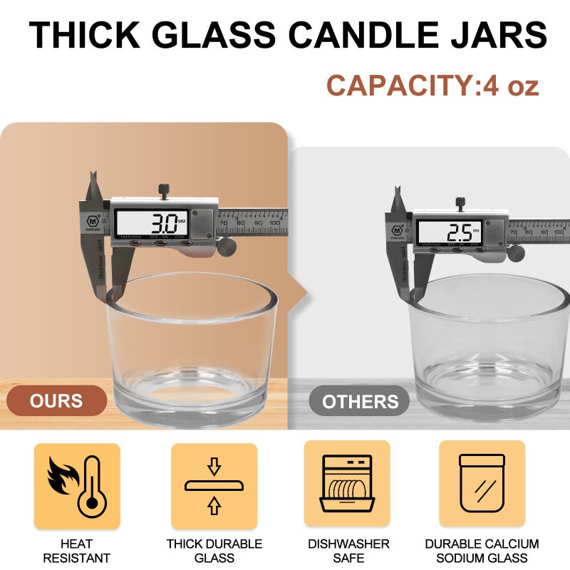 SHOWIN Thick Candle Jars for Making Candles 16 Pcs, 4 OZ Empty Jars with Wood Lids for Candle Making, Sample Container - Dishwasher Safe,Clear - Image 2