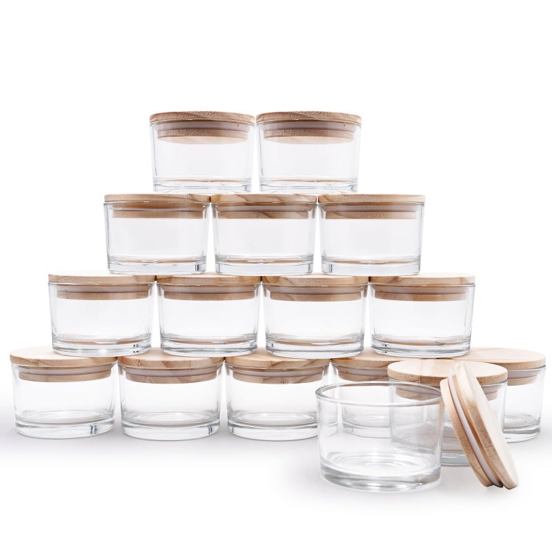 SHOWIN Thick Candle Jars for Making Candles 16 Pcs, 4 OZ Empty Jars with Wood Lids for Candle Making, Sample Container - Dishwasher Safe,Clear - Image 1