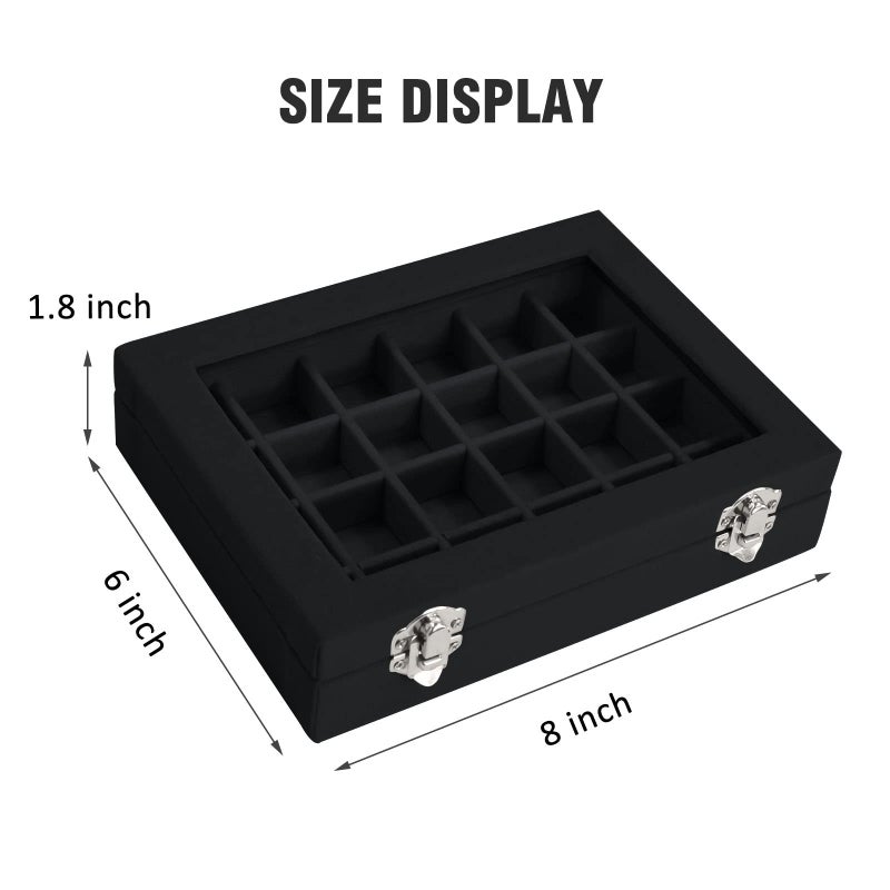 Vicoter Velvet Jewelry Box 24 Grid Jewelry Ring Display Organiser Box Tray Holder Earrings Storage Case for Girls Wife Mom Women (Black) - Image 2