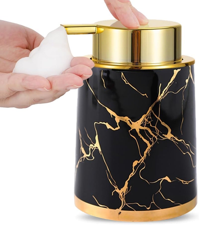 Marble Gold Inlay Ceramic Lotion Dispenser Liquid Hand Soap Dispenser Pump Bottle for Kitchen Bathroom (multicolor)