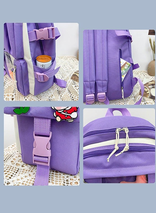 5-Piece Set of Backpack，Student backpack, Women's New Oxford Cloth Backpack，Fashionable and Casual Backpack, School backpack Cute Canvas Backpack Set, Teenage Popular Backpack gift pendant, Campus B  - Image 5