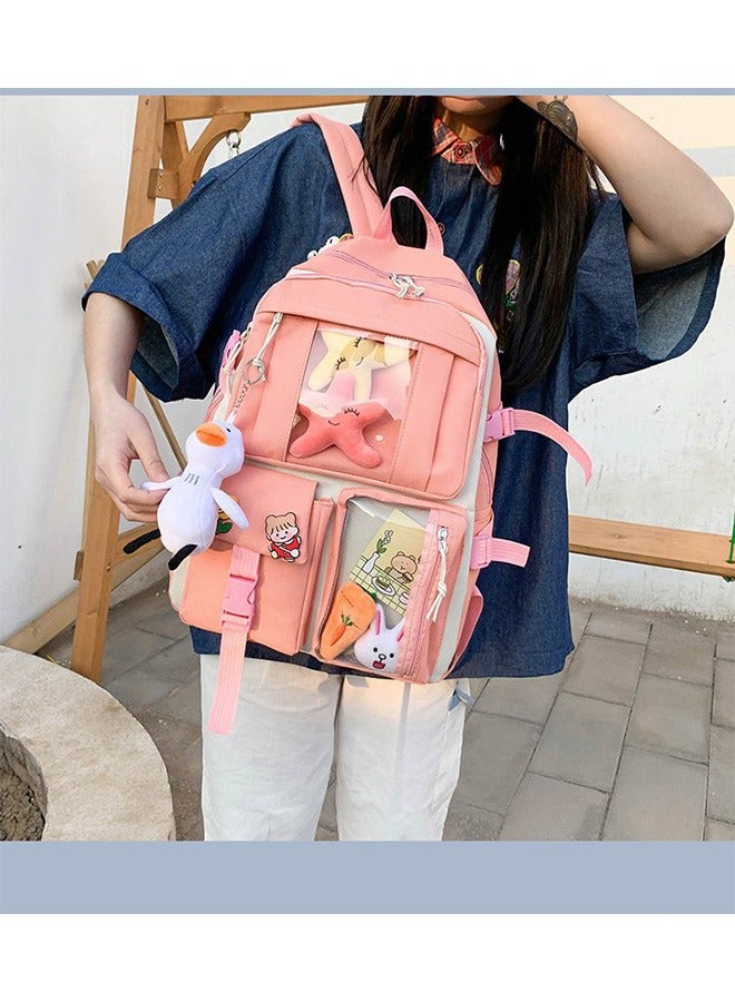 5-Piece Set of Backpack，Student backpack, Women's New Oxford Cloth Backpack，Fashionable and Casual Backpack, School backpack Cute Canvas Backpack Set, Teenage Popular Backpack gift pendant, Campus B  - Image 4