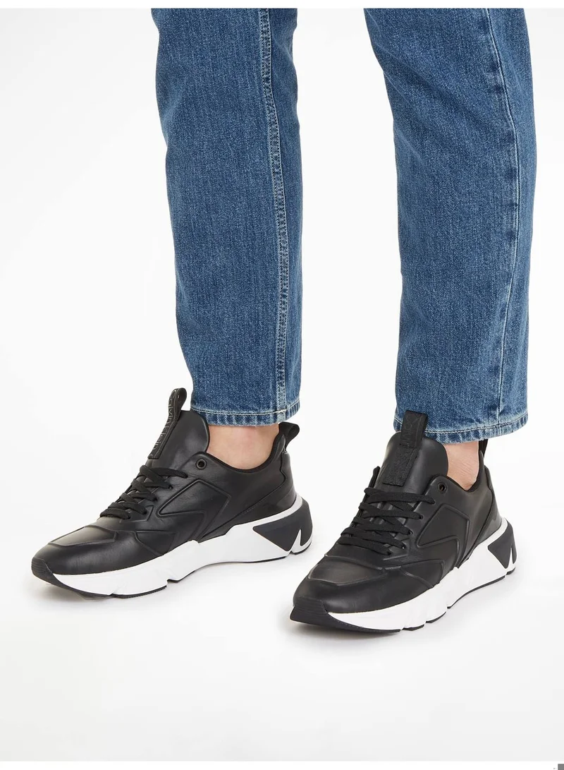 CALVIN KLEIN Men's monogram logo wedge runners - Leather, Black