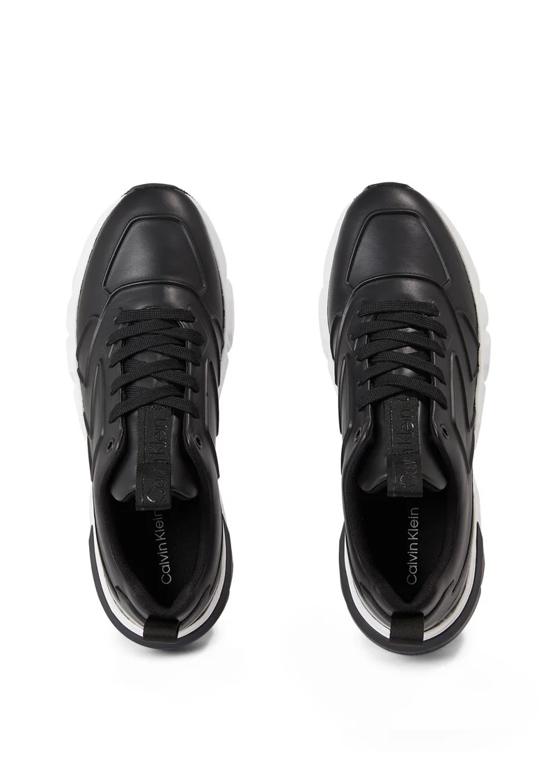 CALVIN KLEIN Men's monogram logo wedge runners - Leather, Black