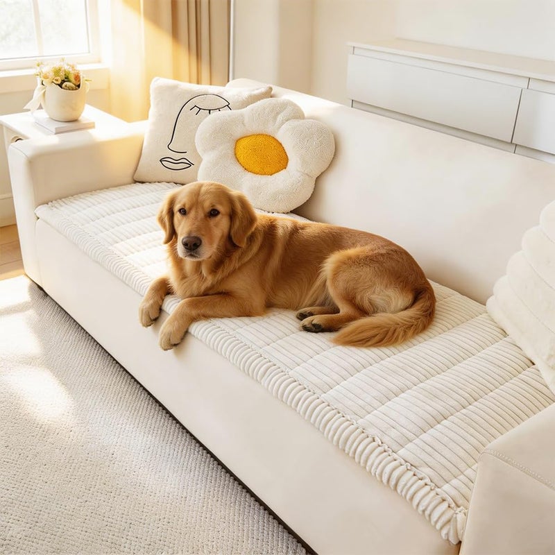 Awjcsv Couch Cover for Dogs Washable, Fuzzy Pet Couch Covers for 3 Cushion Sofa Pet Friendly, Non Slip Sofa Cover (White, 27.6" x 59"/70 x 150cm) - Image 1