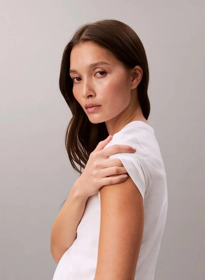 Calvin Klein Bright White Cropped Monogram T-Shirt for Women | Best Price UAE