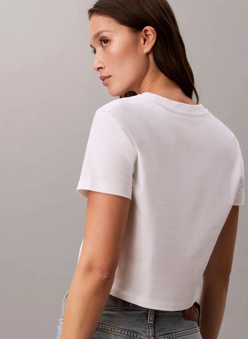 Calvin Klein Bright White Cropped Monogram T-Shirt for Women | Best Price UAE