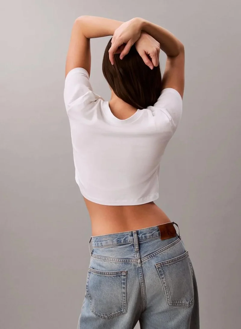 Calvin Klein Bright White Cropped Monogram T-Shirt for Women | Best Price UAE