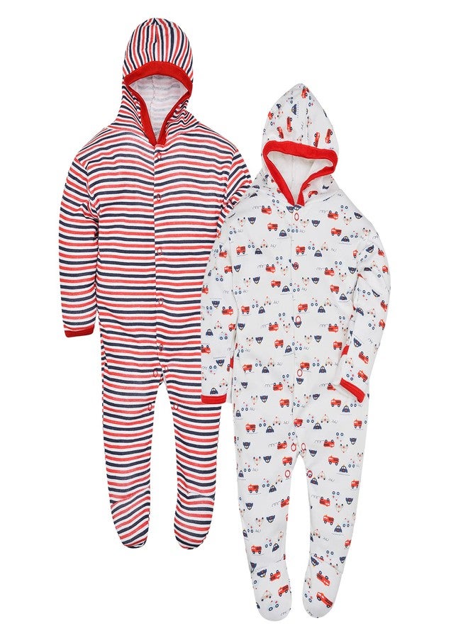 Magic Town Kid's Cotton Solid Sleepsuit (Pack of 2) (MGT_SH_1001_Red_0 Months-3 Months) - Image 1