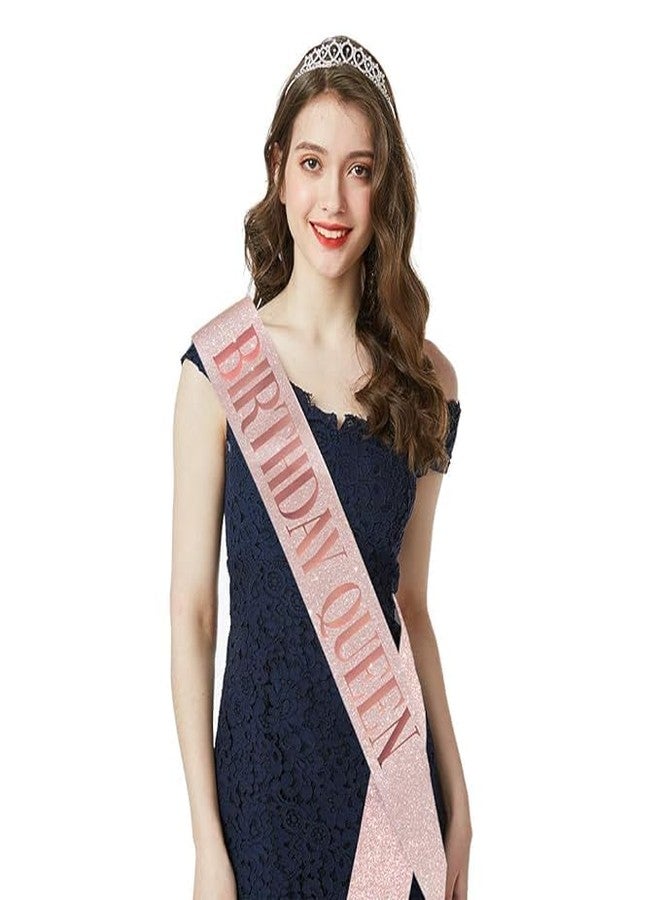V TRIVYOM Birthday Girl Sash And Crown - Pack of 1 Pcs Rose Gold Birthday Sash for Girls | Birthday Crowns for Girls | Crown for Women Queen | Crown for Birthday Girl | Princess Crown for Girls - Image 2